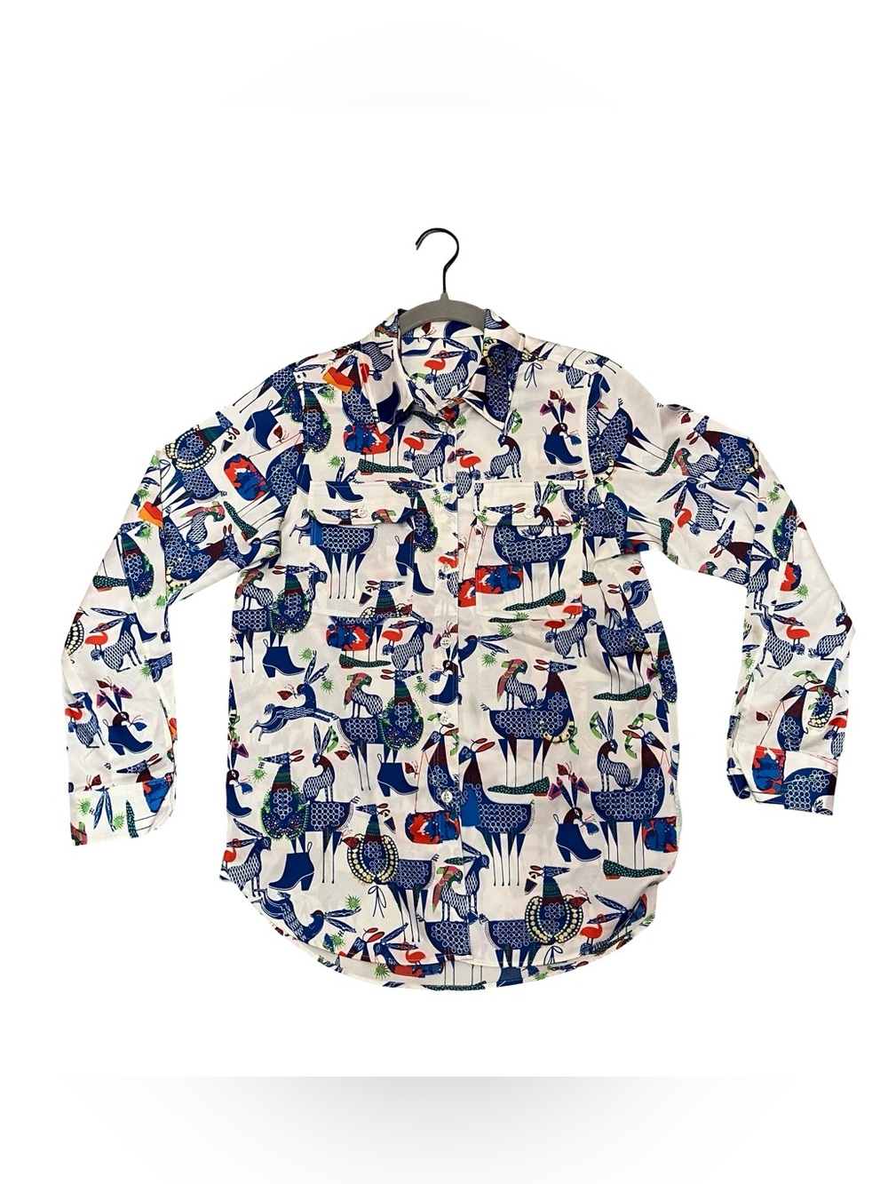 Melissa Lakey Western Toile Women M Button Up Silk-Cotton Animal Whimsical Print